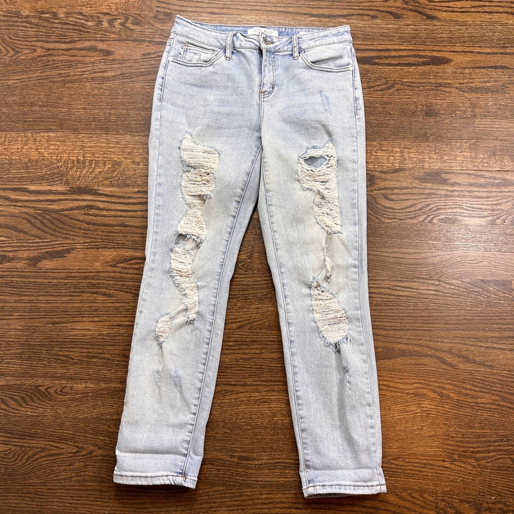 Judy Blue Boyfriend Fit Jeans Womens Juniors 7 28 Distressed Light Wash Denim